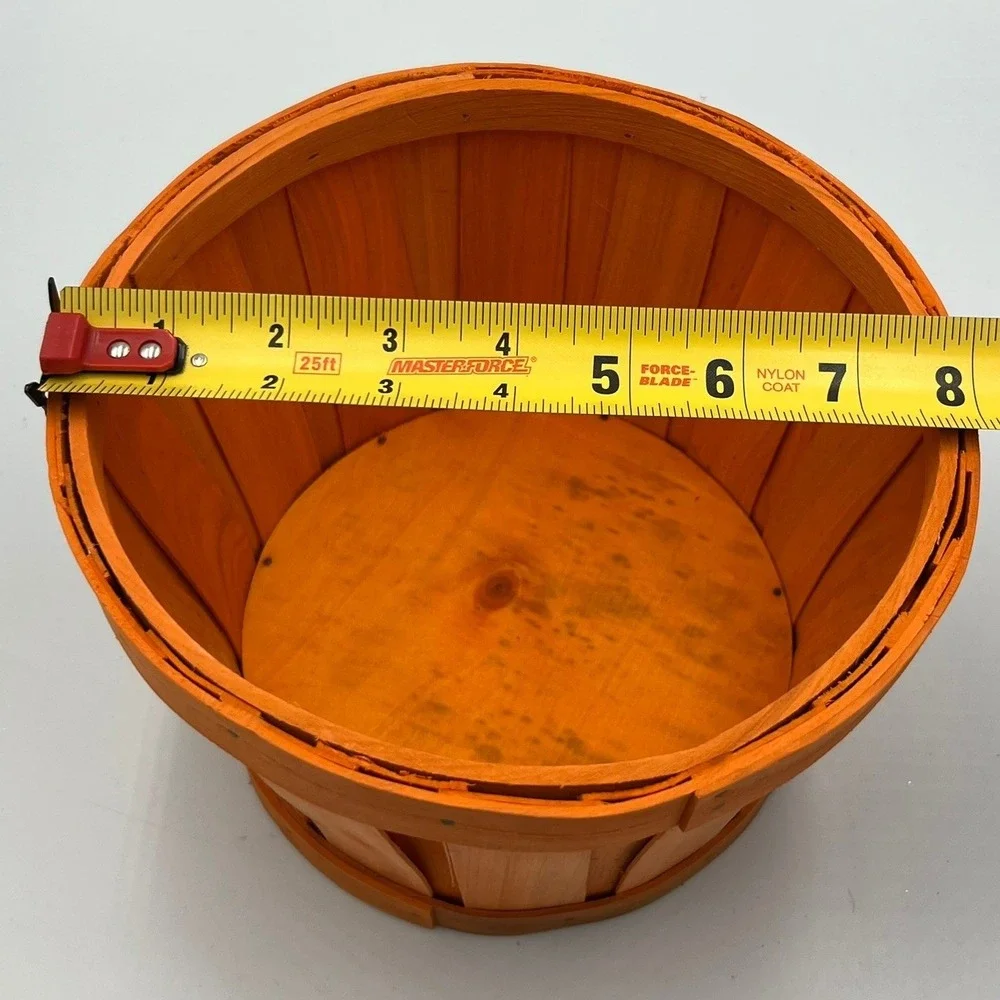 Made For Retail Round Bushel Basket Unisex OS Orange NWOT Wood Slat Rustic